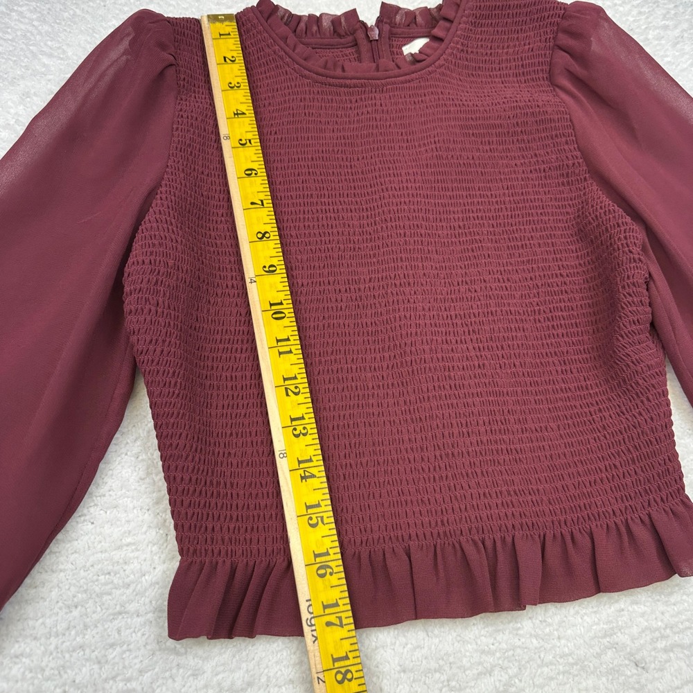 Wilfred Smocked Blouse Burgundy Long‎ Sleeve Sheer Puff Sleeve Women's S - Picture 4 of 13